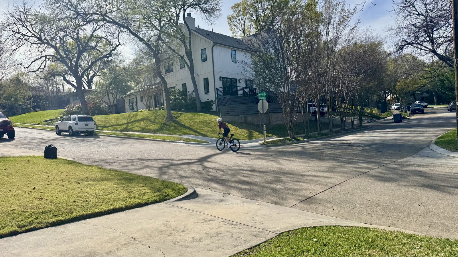 Cyclist riding on Loving Avenue