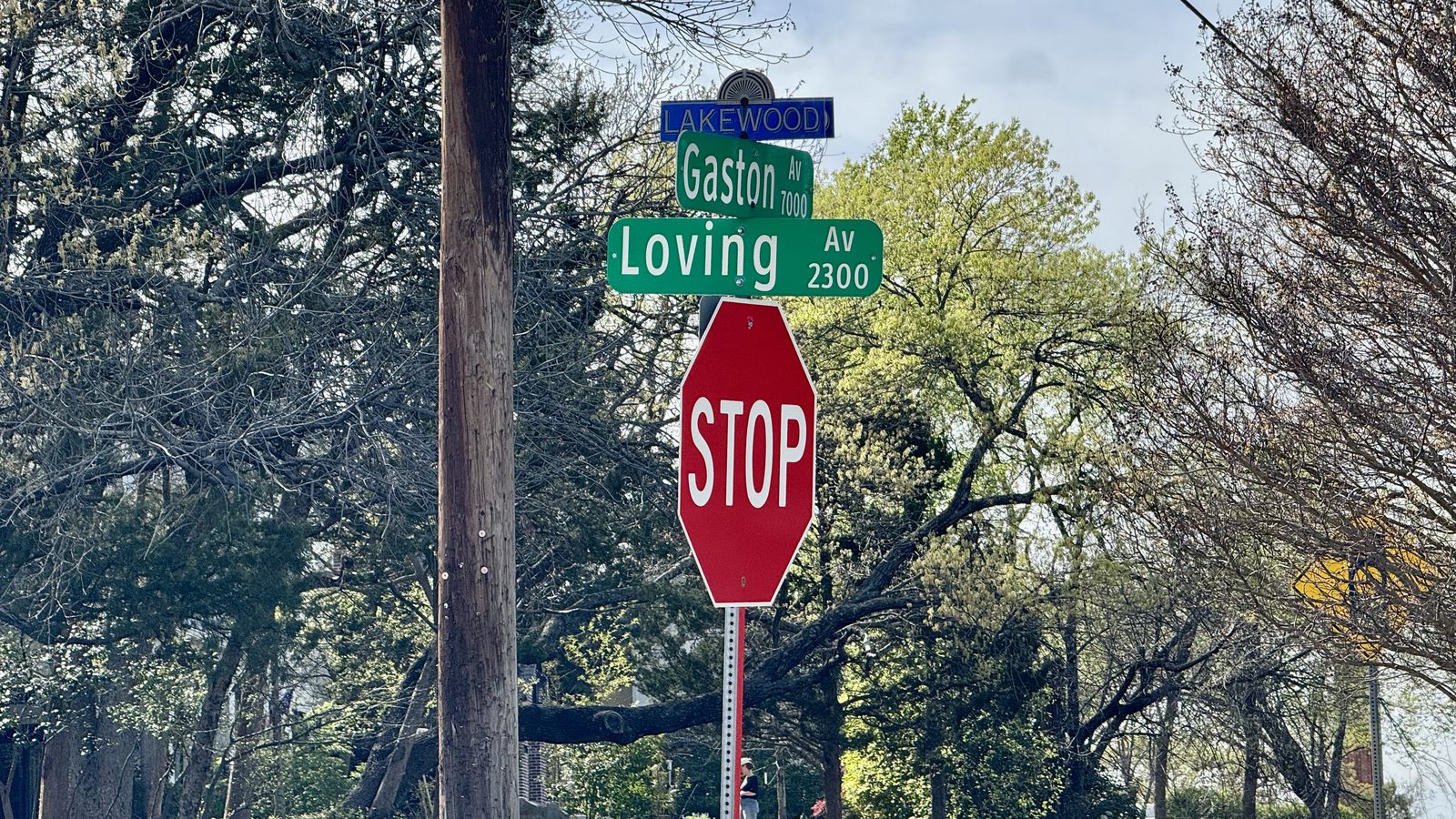 Gaston and Loving Avenue street signs